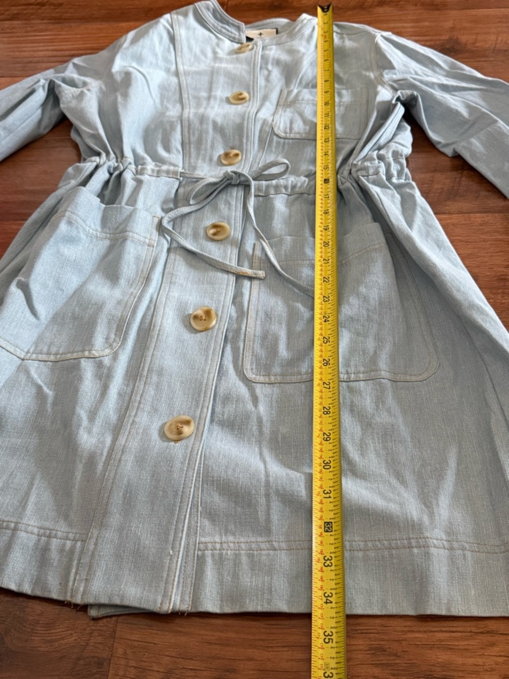 Tuckernuck Crosby Chambray Dress Button Front Tie Waist Pockets Light Blue - Picture 15 of 15